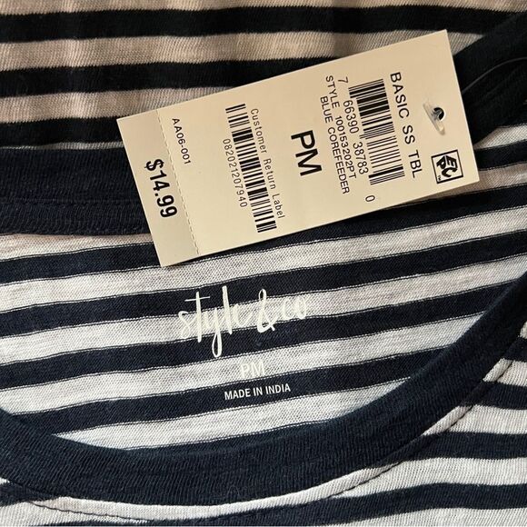 NWT Style & Co Petites Navy Striped T-Shirt - Picture 6 of 6
